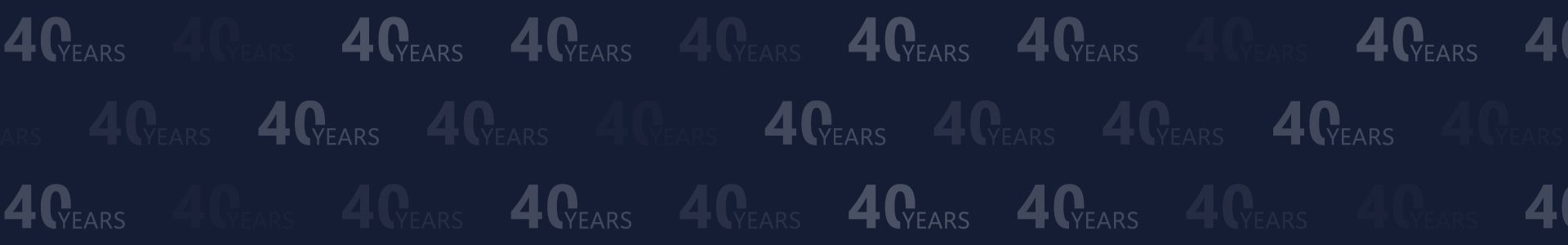Repeating text pattern of 40 YEARS in various shades of blue.