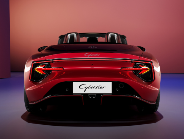 Red convertible sports car viewed from the back.